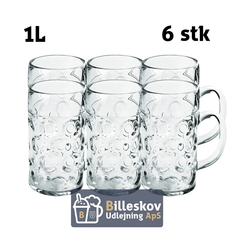 Ølkrus til Oktoberfest - 1 liter - 6 stk. - Glas