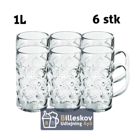 Ølglas 1 liter – 6 stk. – Glas – Billeskov Udlejning ApS